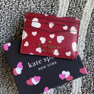 Kate Spade Staci Heart Pop Printed Boxed Small Card Holder Red Multi